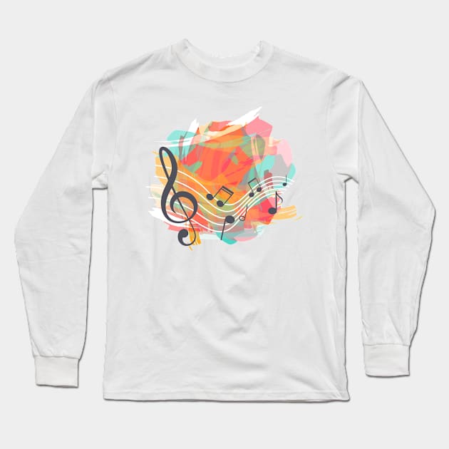 Music Watercolor Long Sleeve T-Shirt by Mako Design 